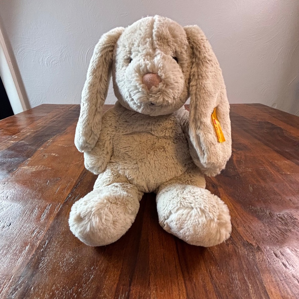Steiff Friends Hoppie Rabbit Beige Plush Stuffed Animal 080470 Button in Ear 14"